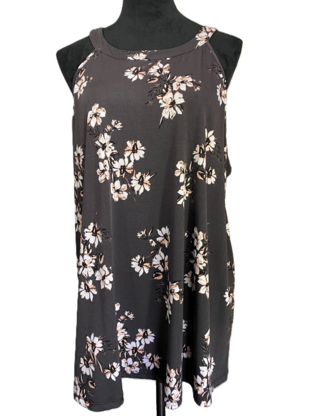 Torrid Gray Floral Tank Top High Neck Jersey Knit SZ 2